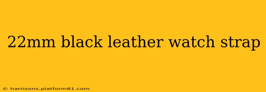 22mm black leather watch strap