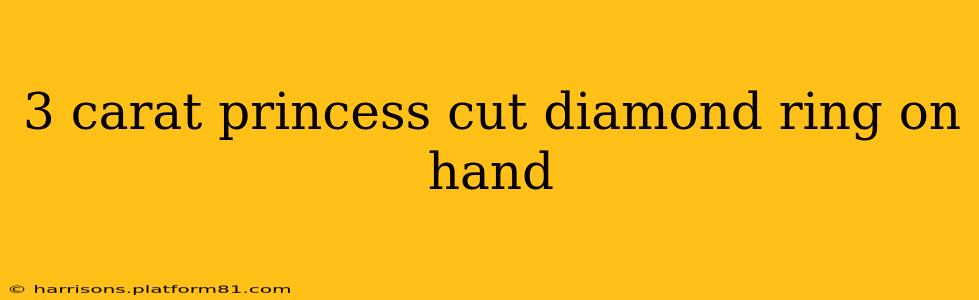3 carat princess cut diamond ring on hand