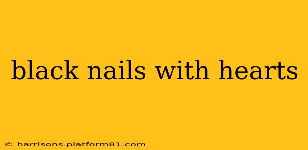 black nails with hearts