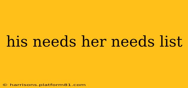 his needs her needs list