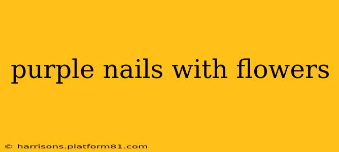 purple nails with flowers